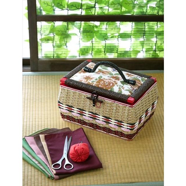 ソーイングバスケット (P柄)胴持ち手式 木製留具 国産 昭和レトロ