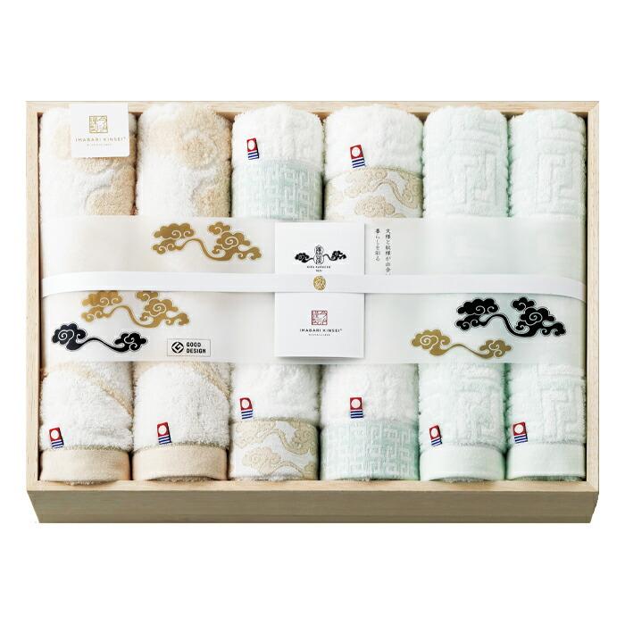 唐長文様 コンパクトバスタオル4P、ロングフェイスタオル4P（木箱入）SE5-106-10  内祝 結の画像