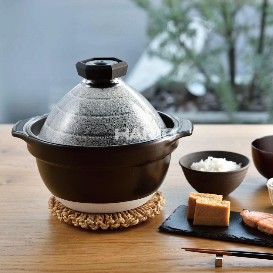 【新品】ハリオ ご飯釜 2~3合　GNR-200-B　御飯用土鍋 HARIO（ハリオ） 公式 土鍋 炊飯 フタがガラスのご飯釜2〜3合 GNR-200