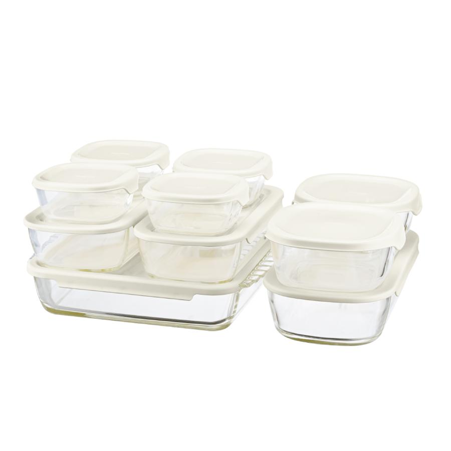 ハリオ スタッキング耐熱ガラスコンテナ・スクエア10個セット HARIO