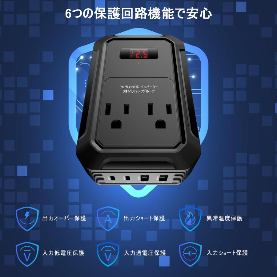 BESTEK インバーター シガーソケット コンセント 200W 修正正弦波 PD 出力対応 カーインバーター DC12VをAC100Vに変換 US｜harison｜02