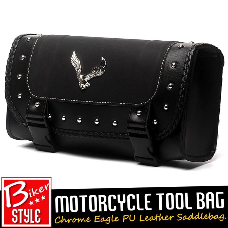 クロームイーグルpuレザーツールバッグ サドルバッグ ブラック 黒 防水 Motorcycle 長方形 ハーレー アメリカンバイク バイカー ファッションの
