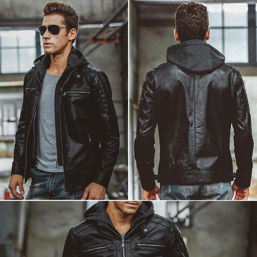 Tomato　 　革ジャケット　ベルト付き 送料無料!】フード着脱可能! 全10サイズ メンズ デタッチャブルフード