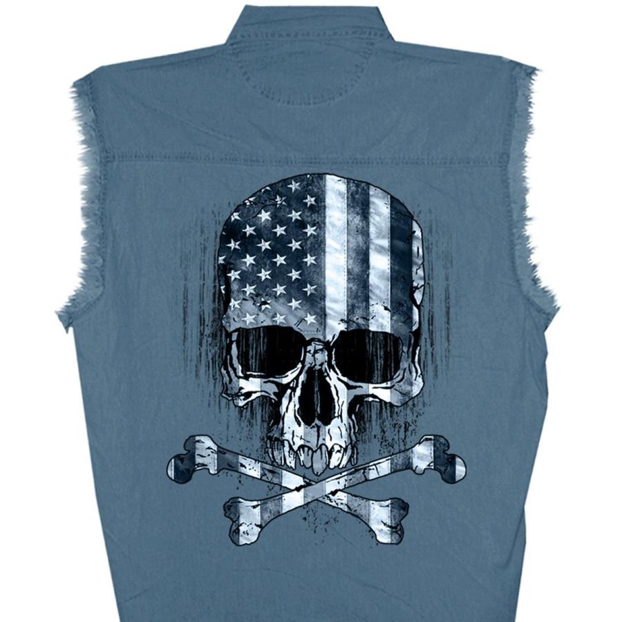 Hot Leathers メンズ デニムベスト [Flag Skull Sleeveless Denim