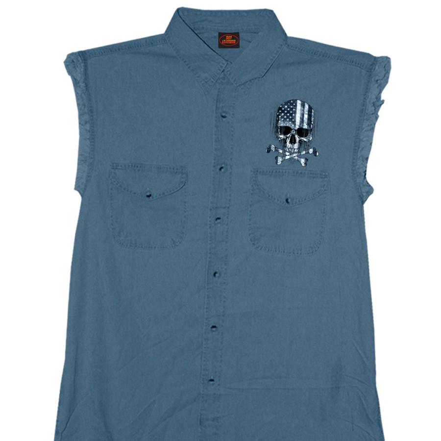 Hot Leathers メンズ デニムベスト [Flag Skull Sleeveless Denim