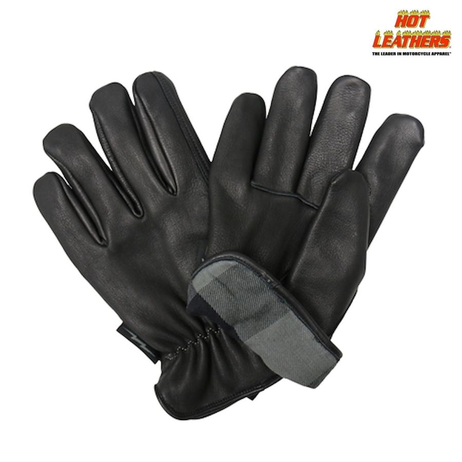Hot Leathers 鹿革 グローブ フランネル裏地 Deerskin Grey/Black Flannel Lined グレー 黒 米国産鹿革 本革 レザー フルフィンガー 手袋 ホットレザー バイク