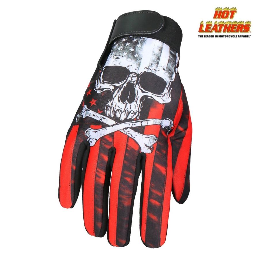 バイク メカニック グローブ Flag Skull Mechanics Glove スカル 星条旗 レッド 赤 フルフィンガー 手袋 ベルクロテープ Hotleathers ホットレザー | 