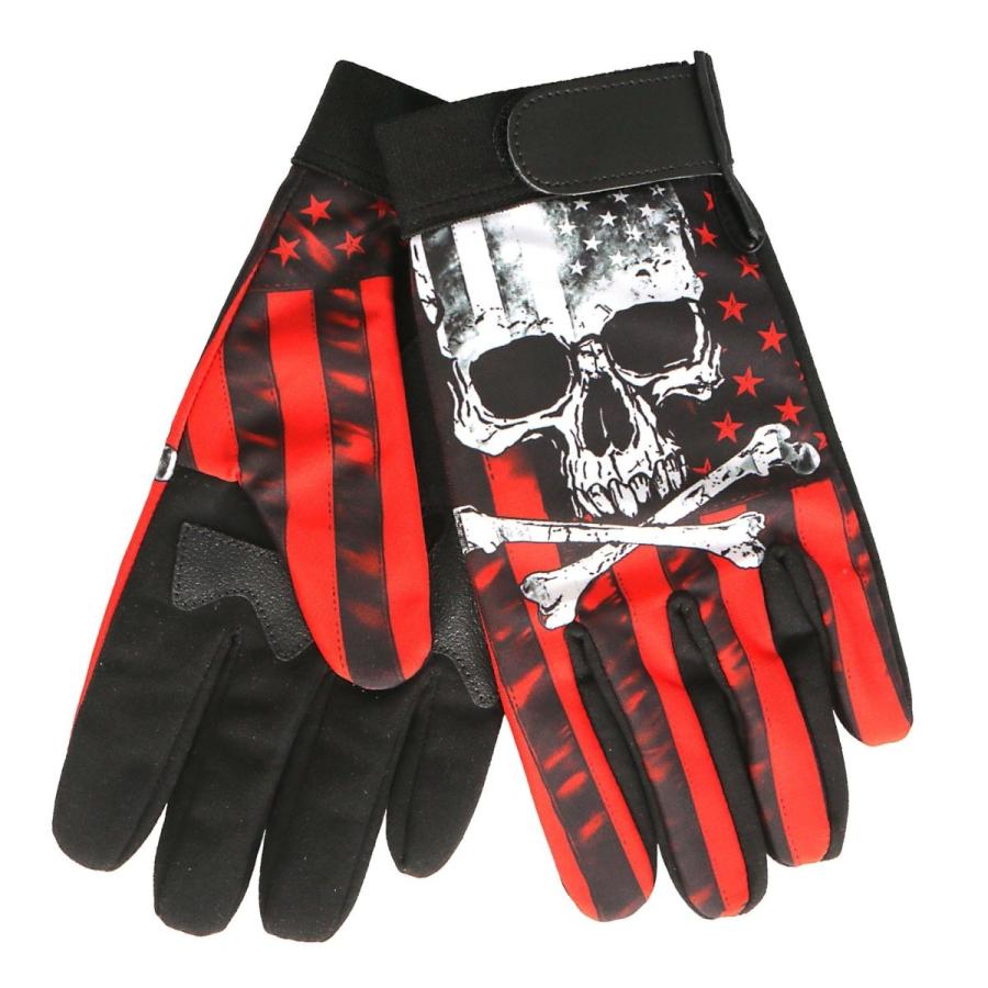 バイク メカニック グローブ Flag Skull Mechanics Glove スカル 星条旗 レッド 赤 フルフィンガー 手袋 ベルクロテープ Hotleathers ホットレザー｜harley｜04