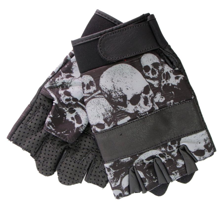バイク フィンガーレス グローブ Sublimated Leather Ancient Skulls