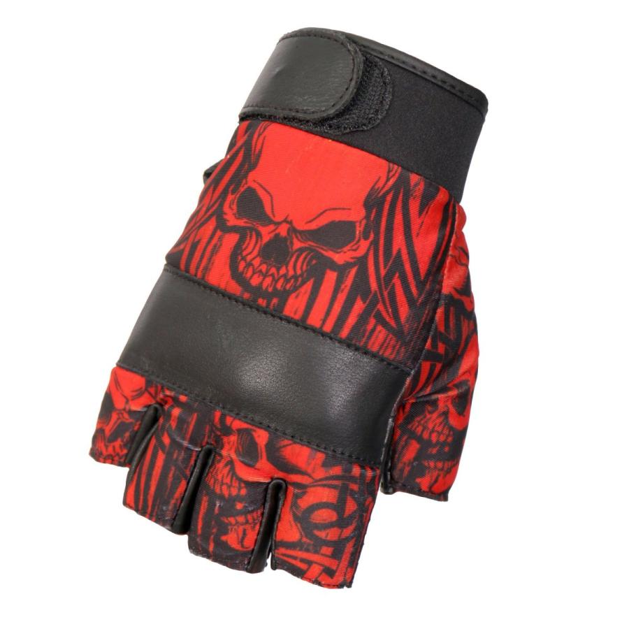 バイク フィンガーレス グローブ Sublimated Leather Over Top Skulls