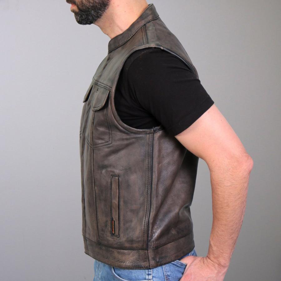 Hot Leathers バイク レザーベスト 本革 牛革 メッシュ裏地 6ポケット