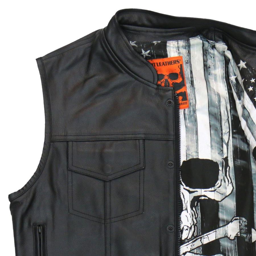 Hot Leathers バイク レザーベスト 本革 牛革 Skull Flag Liner Vest