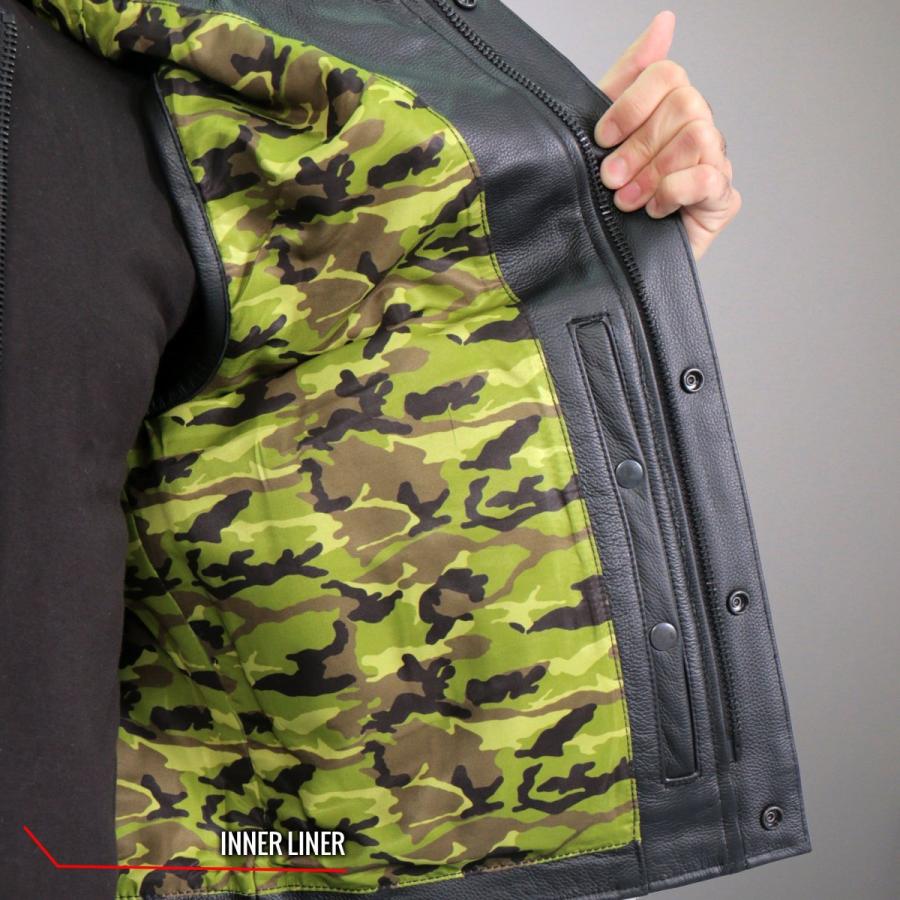 Hot Leathers バイク レザーベスト 本革 牛革 Vest Camo Flag Liner 星条旗 カモ 迷彩柄裏地 7ポケット 高級カウハイド 米国ホットレザー メンズ 大きいサイズ