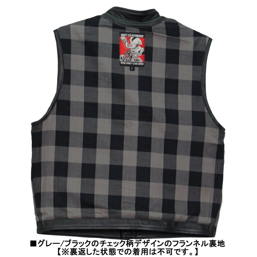 Hot Leathers バイク レザーベスト 本革 牛革 Flannel Gray Liner