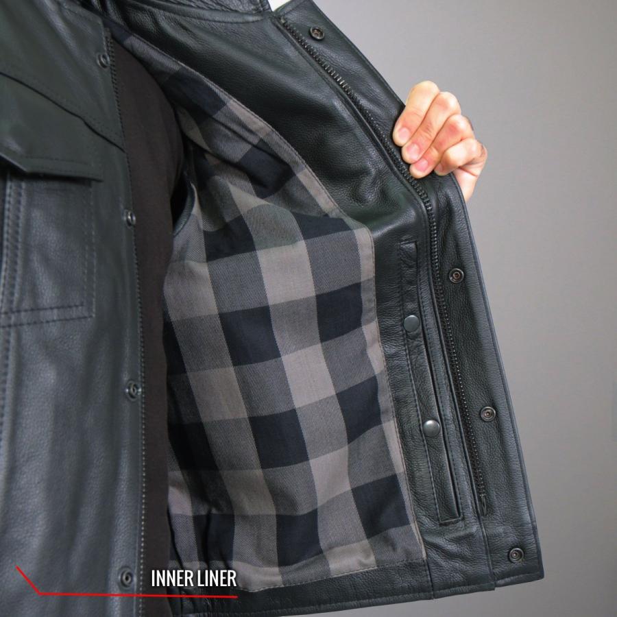 Hot Leathers バイク レザーベスト 本革 牛革 Flannel Gray Liner