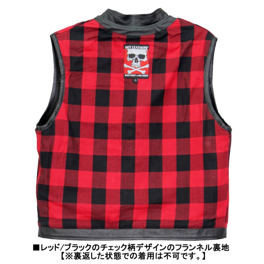 Hot Leathers バイク レザーベスト 本革 牛革 Red Flannel Lined