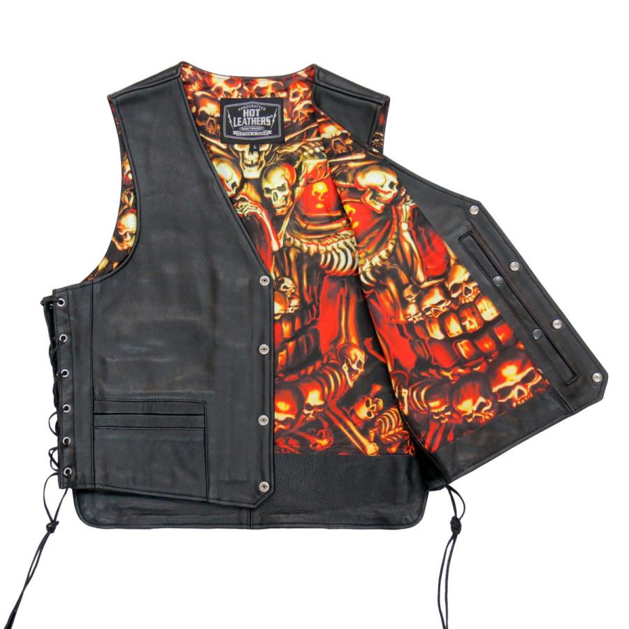 Hot Leathers バイク レザーベスト 本革 牛革 Skull Liner Vest スカル