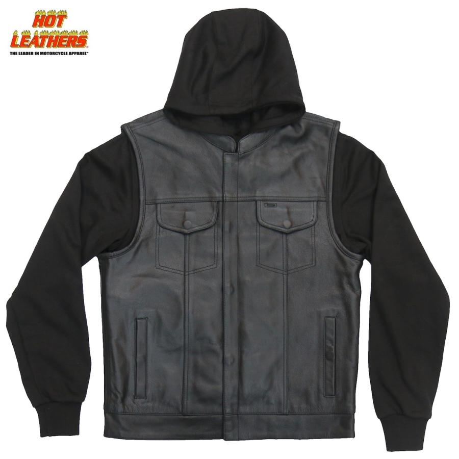Hot Leathers バイク レザーベスト パーカー セット 本革 牛革 