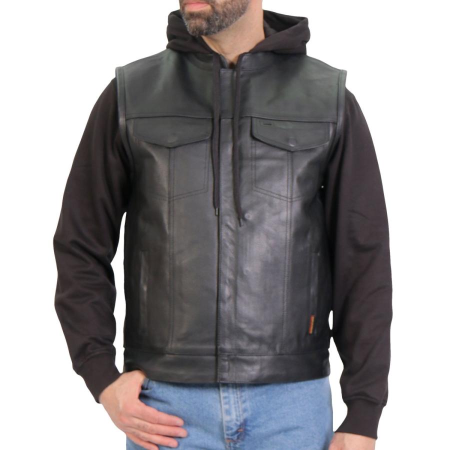 Hot Leathers バイク レザーベスト パーカー セット 本革 牛革 フリース Men's Leather Vest with Hoody  メンズ バイカー 米国ホットレザー 大きいサイズ