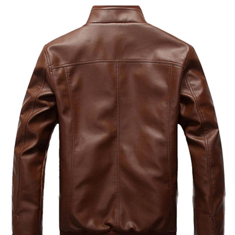 送料無料!】全2色 5サイズ メンズ リブスリーブスタンドカラーPUレザー