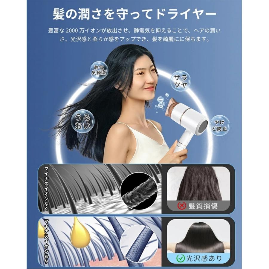 ヘアドライヤー 大風量 速乾 ドライヤー マイナスイオン 壁掛け式 置き型 折り畳み式 58℃恒温 ヘアケア どらいやー 3段階調整 冷熱風 静音 小型 軽量 旅行用｜harmony-store｜05