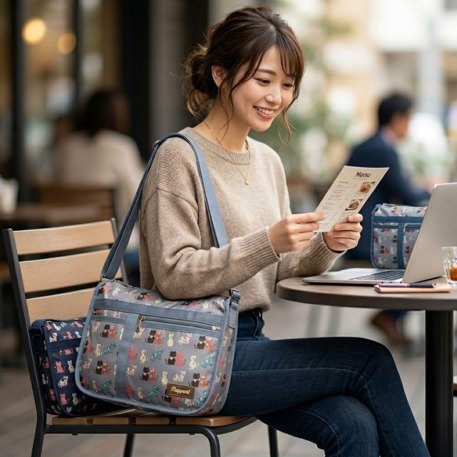 ねこ柄バッグ ショルダーバッグ レディース ショルダー   肩掛け 斜め掛け  ポリエステル 軽量 軽い 旅行 アウトドア  ネコ ねこ 猫 キャット |  | 10