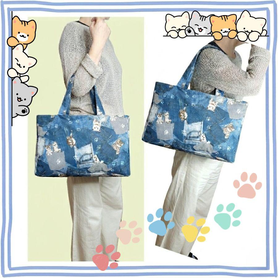 トートバッグ ねこ柄バッグ かばん 軽い  軽量  旅行  サブバッグ ママバッグ ネコ柄 ポリエステル 旅行  ジム レッスンバッグ 猫 ニャンコ |  | 01