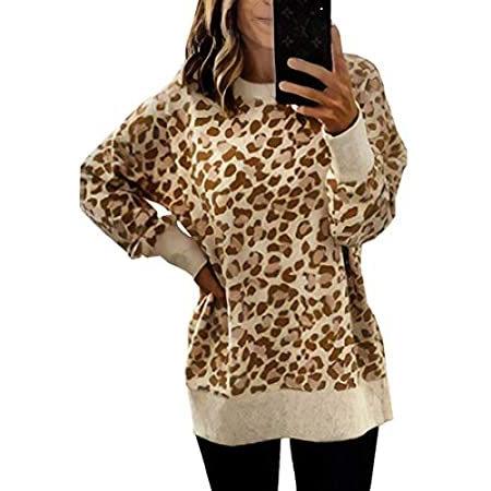 世界的に有名な Print Leopard Casual - Sweatshirts Women's 特別価格Angashion Crewneck O好評販売中 Sleeve Long ワンピース