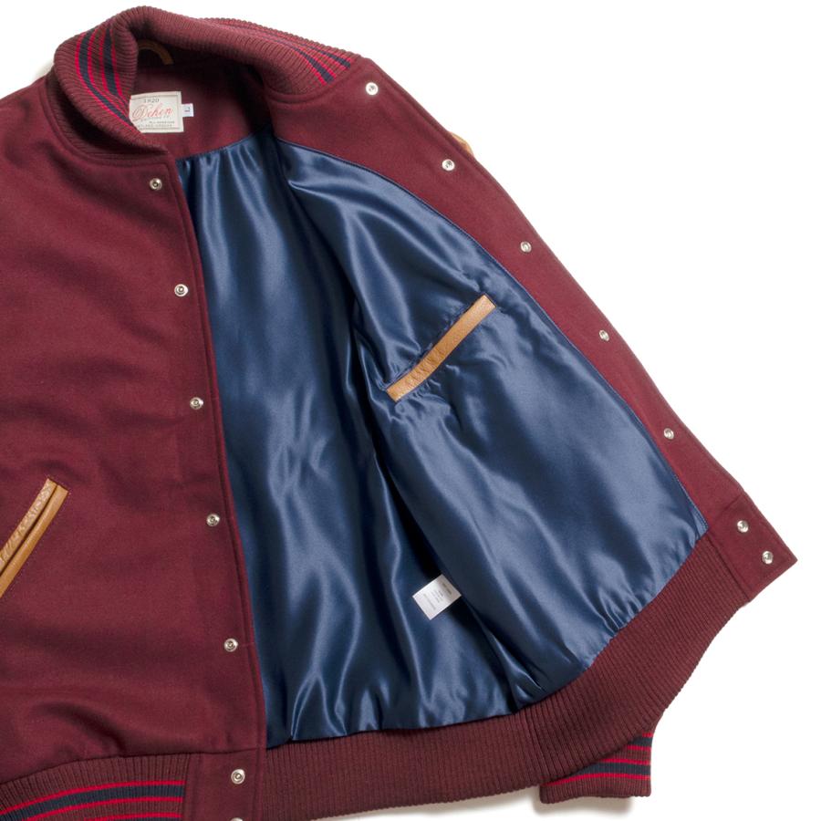 【セール20%OFF】 DEHEN ディーエン Varsity Jacket バーシティジャケット Burgundy Rust leather Sleevesの画像