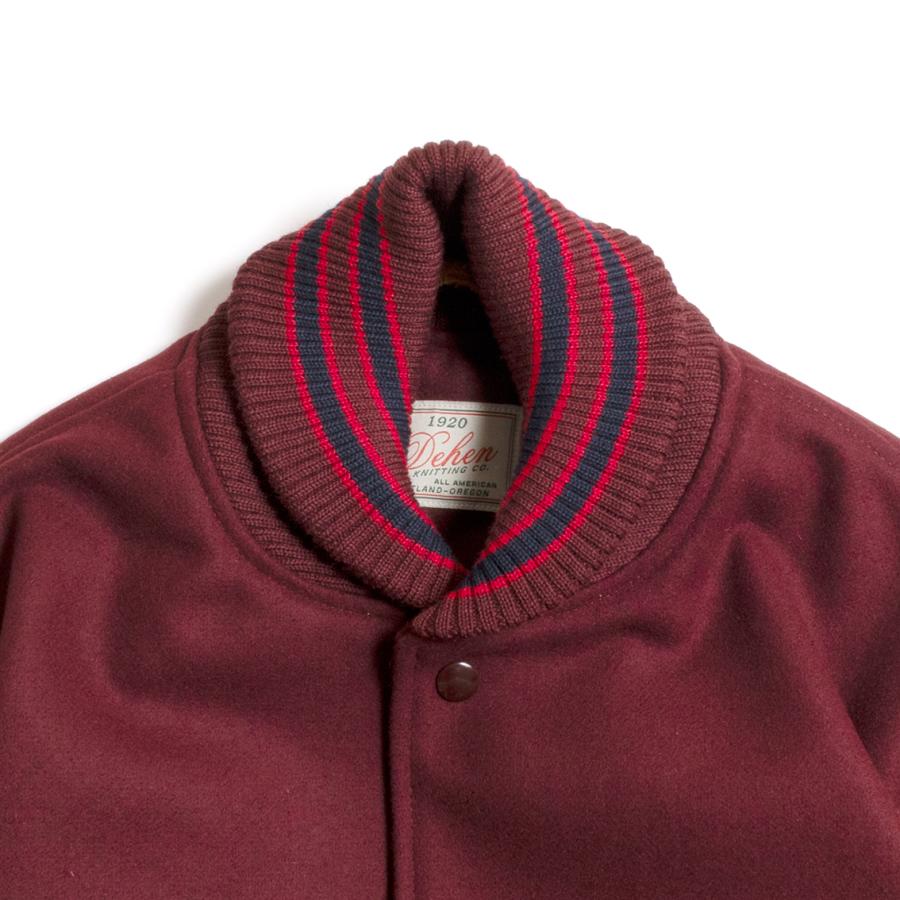 【セール20%OFF】 DEHEN ディーエン Varsity Jacket バーシティジャケット Burgundy Rust leather Sleevesの画像