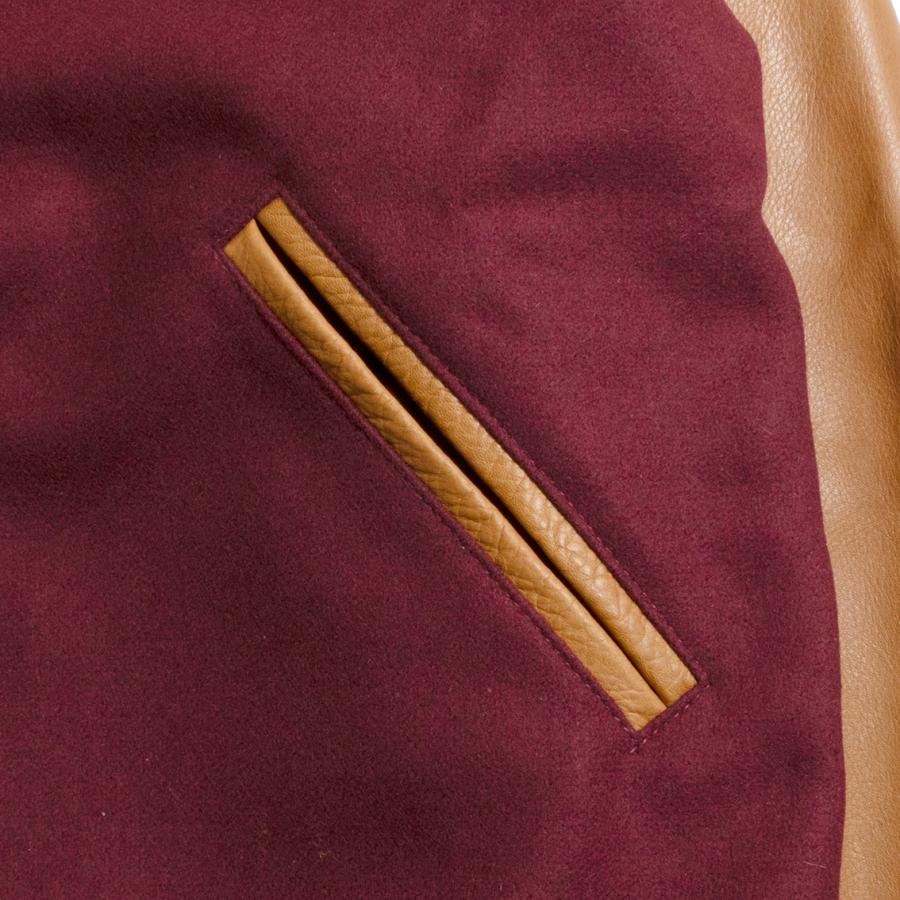 【セール20%OFF】 DEHEN ディーエン Varsity Jacket バーシティジャケット Burgundy Rust leather Sleevesの画像