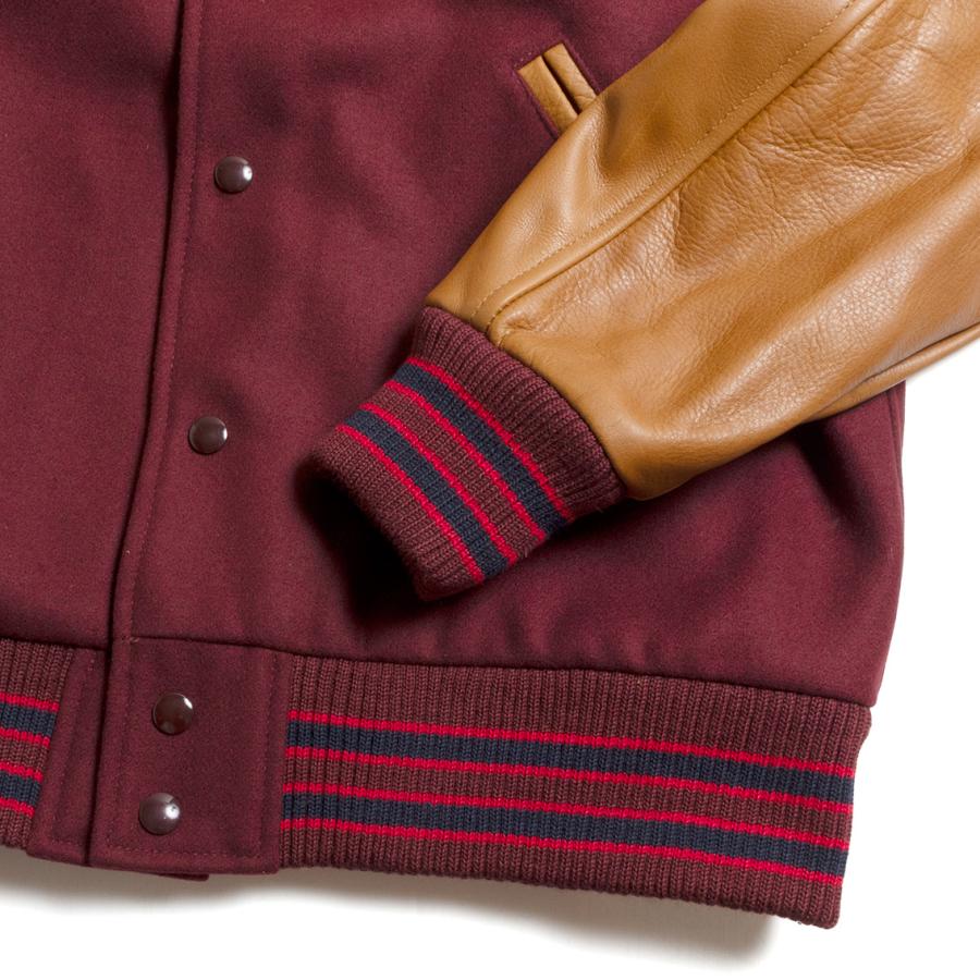 【セール20%OFF】 DEHEN ディーエン Varsity Jacket バーシティジャケット Burgundy Rust leather Sleevesの画像
