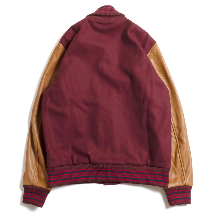 【セール20%OFF】 DEHEN ディーエン Varsity Jacket バーシティジャケット Burgundy Rust leather Sleevesの画像