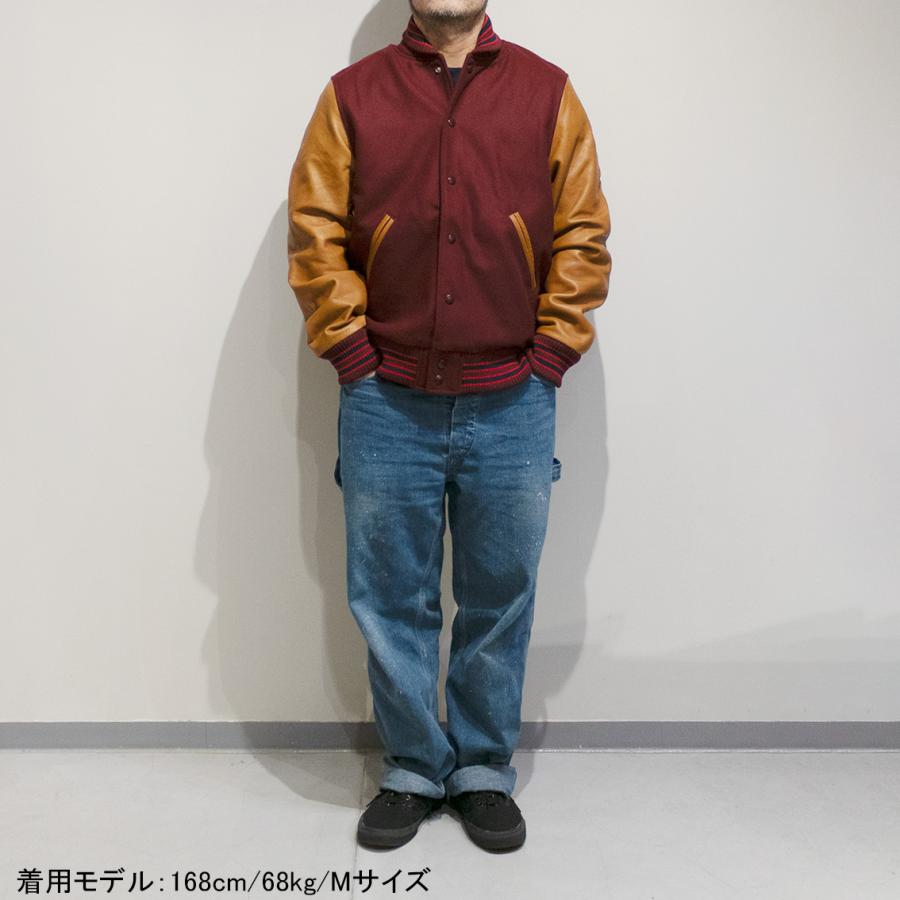 【セール20%OFF】 DEHEN ディーエン Varsity Jacket バーシティジャケット Burgundy Rust leather Sleevesの画像