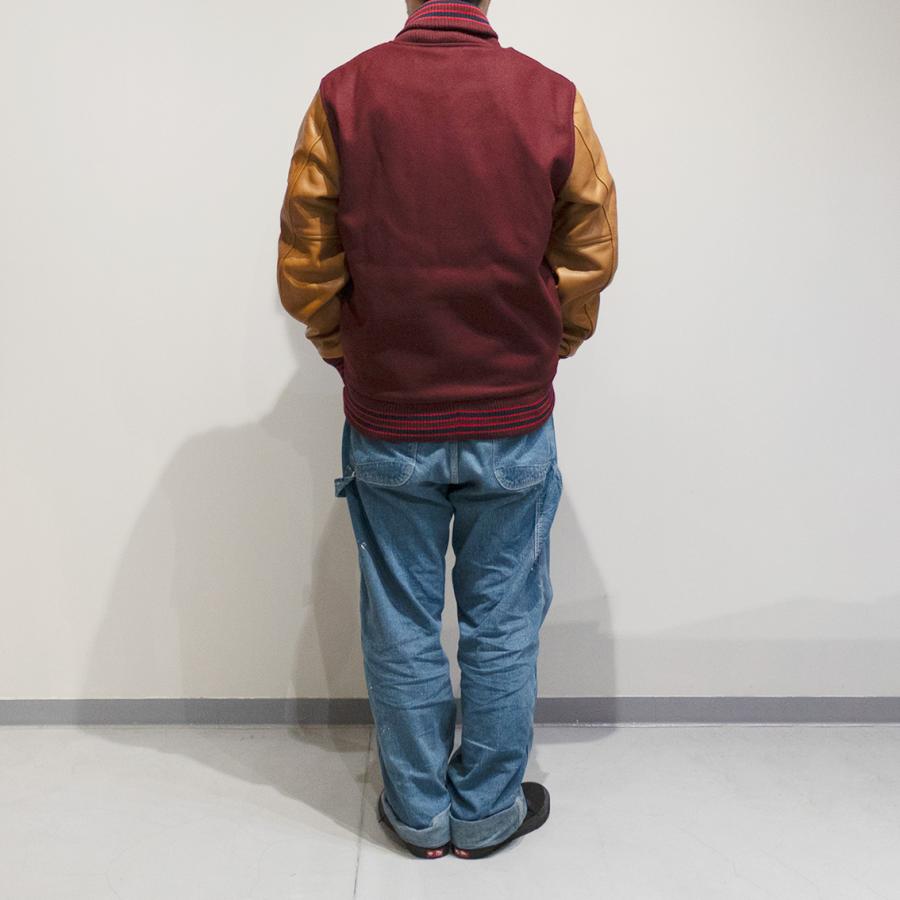 【セール20%OFF】 DEHEN ディーエン Varsity Jacket バーシティジャケット Burgundy Rust leather Sleevesの画像