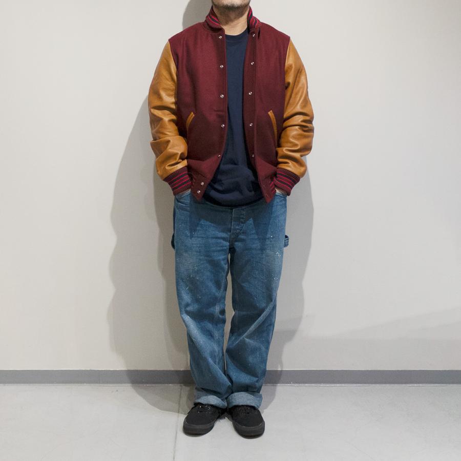 【セール20%OFF】 DEHEN ディーエン Varsity Jacket バーシティジャケット Burgundy Rust leather Sleevesの画像