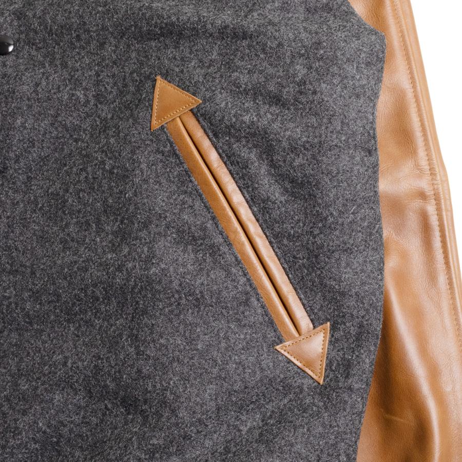 【セール20%OFF】 DEHEN ディーエン Raglan Varsity Jacket ラグランスリーブ バーシティ ジャケット Granite Antique Rust Leatherの画像