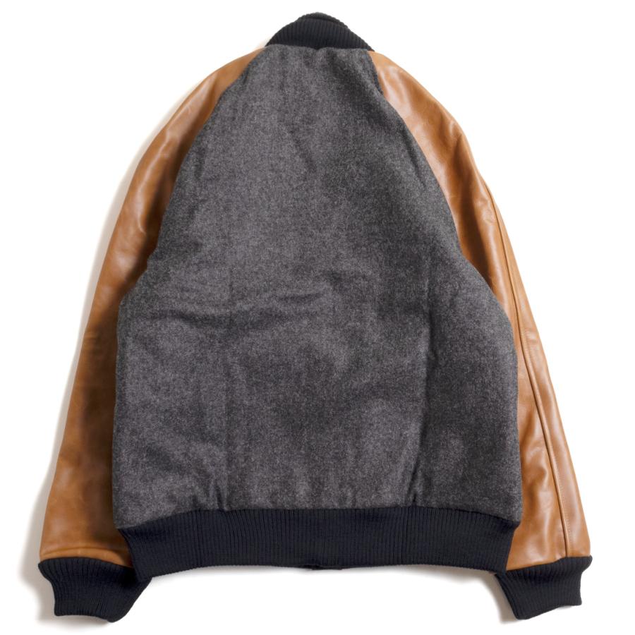 【セール20%OFF】 DEHEN ディーエン Raglan Varsity Jacket ラグランスリーブ バーシティ ジャケット Granite Antique Rust Leatherの画像