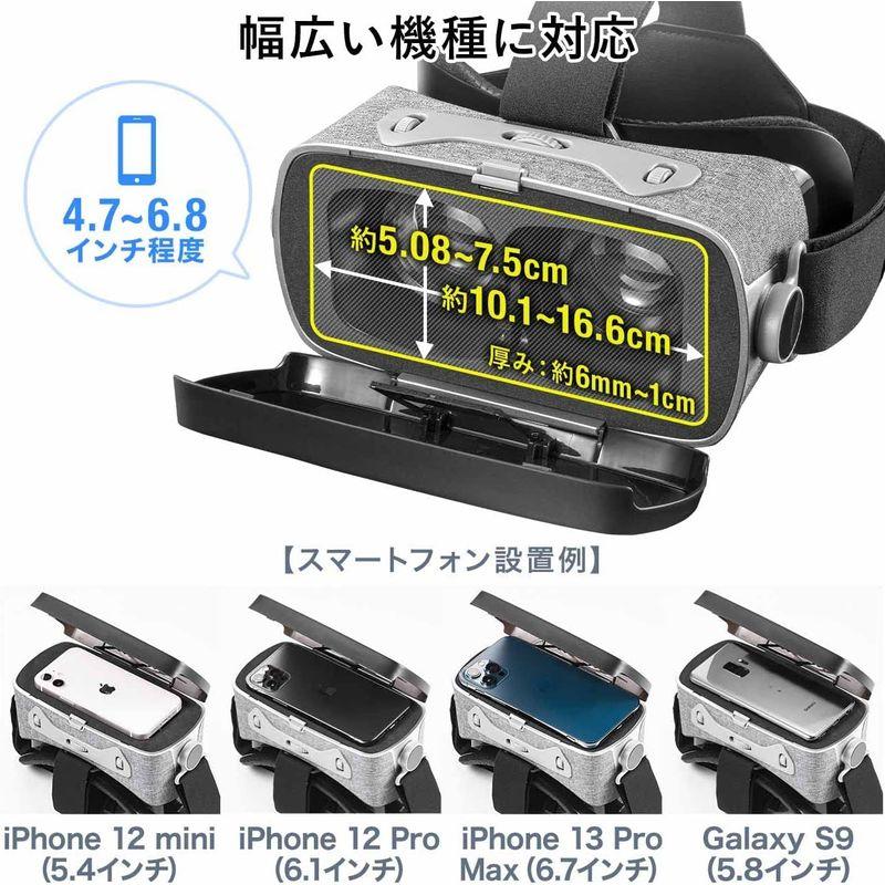 サンワダイレクト VRゴーグル スマホ用 メガネ対応 iPhone Android 4.7?6.8インチ程度対応 焦点距離・瞳孔間距離調整｜haru-online｜02