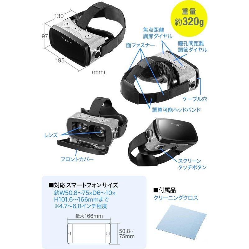 サンワダイレクト VRゴーグル スマホ用 メガネ対応 iPhone Android 4.7?6.8インチ程度対応 焦点距離・瞳孔間距離調整｜haru-online｜04