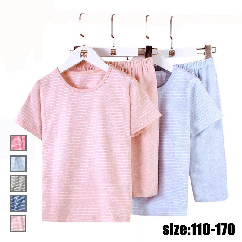キッズ パジャマ 子供パジャマ セットアップ 女の子 男の子 夏 コットン Tシャツ 半ズボン ストライプ 五分丈パンツ 半袖 ルームウェア 部屋着 男女兼用 可愛い 新発売