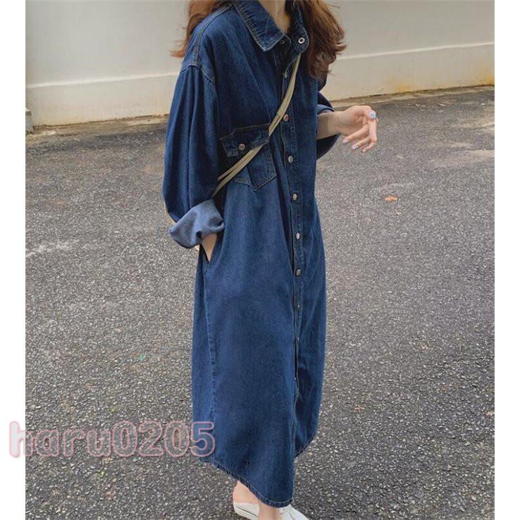 デニムワンピース シャツワンピース 秋 レディース 洋服 ジーンズ ロング丈 ワンピース デニムシャツ ジーンズ レディース 前開き お出かけ ロングデニム 割引発見