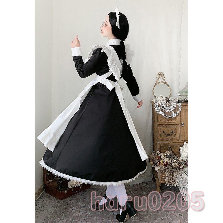 メイド服 ロング コスプレ ハロウィン衣装 長袖 エプロン クラシカル