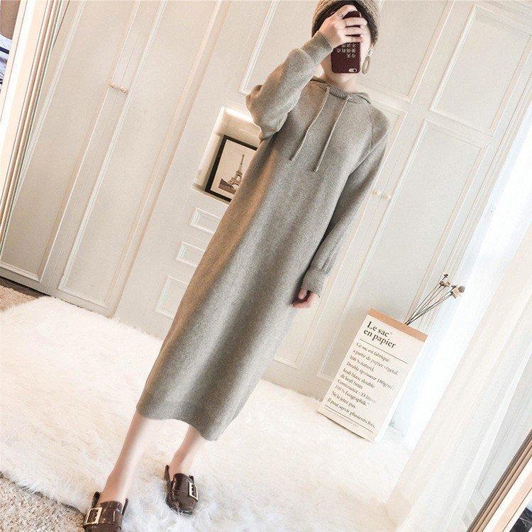 ニットワンピース レディース 秋冬 きれいめ フード付き パーカー マキシワンピース 上品 長袖 着痩せ 通勤 旅行ドレス お出かけ 大人韓国風 数量は多い