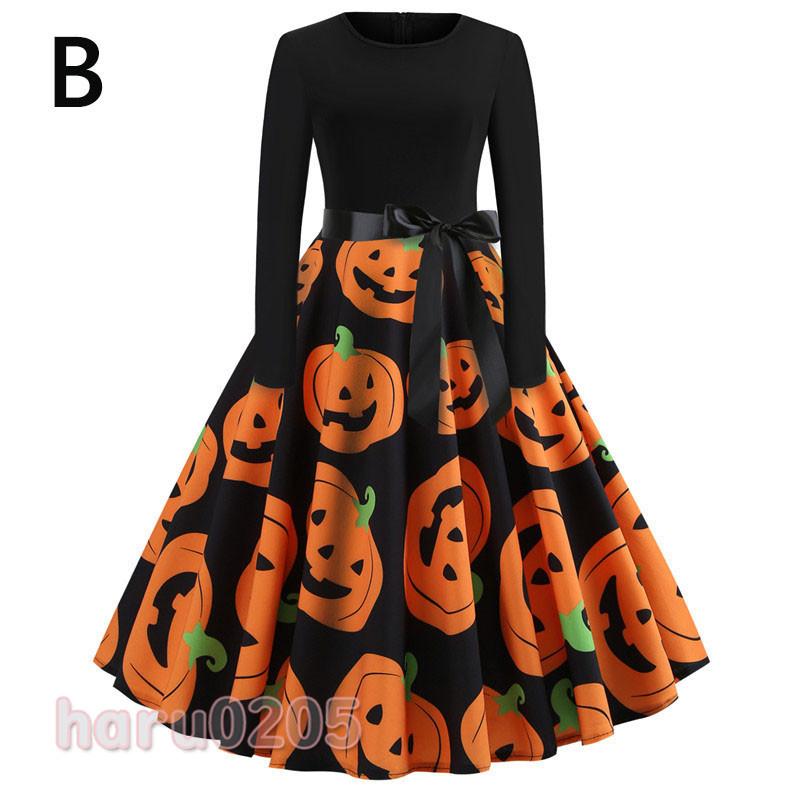 ハロウィン ワンピース レディース Halloween コスプレ カボチャ コウモリ 大人 万聖節 演出服 魔法 コスチューム 変装 文化祭 仮装 イベント パーティー 超安い