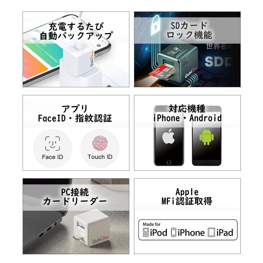 【Qubii Duo＋SanDisk microSDカード512GB セット】キュービーデュオ Apple iPhone Android MFi認証 データ転送 動画 連絡先 音楽 Qubii Duo｜haruco-sky｜07