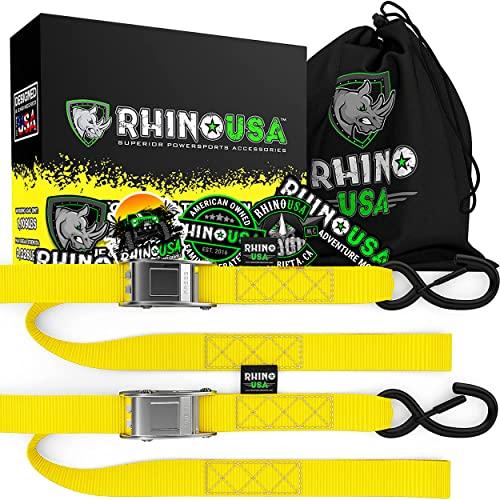 Rhino USA Motorcycle Tie Down Straps (2パック) Lab Tested 3,328 lb Break Strength, Steel Cambuckle