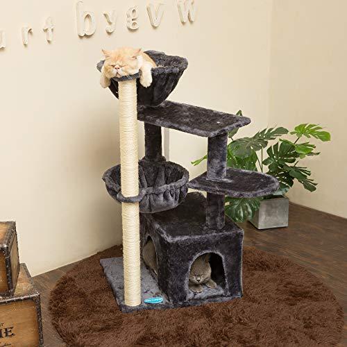 ヘイブラザー39.37インチキャットツリーラグジュアリーコンドー%キャットタワー2 Cozyバスケット%カーキ%マルチプラットフォームジャンプ%カーキ%スモーキ ヘイブラザー39 37インチキャットツリーラグジュアリーコンドー%キャットタワー2