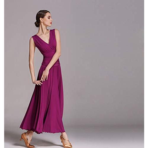 ユメイレンVネックノースリーブボールルームダンスパフォーマンスドレスエクスパンションスカート衣装 (紫%2 XL) ユメイレンVネックノースリーブボールルームダンスパフォーマンスドレスエクスパンションスカート衣装 紫%2 XL