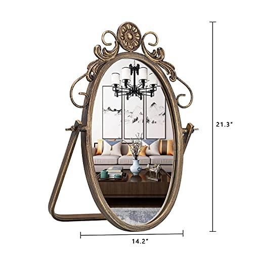 【最終値下げ】 Gelooメタルゴールドデスクミラー-長方形テーブルトップビンテージバニティミラー360度調整可能な卓上カウンタートップ用回転メタルフレーム 【2526981001】(12812円)